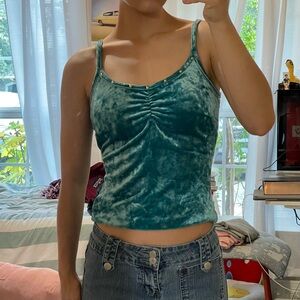 teal aquamarine tank top cami with gold buttons